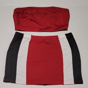 2pc Swimsuit Bikini Colorblock Red Black White Women's Skirt